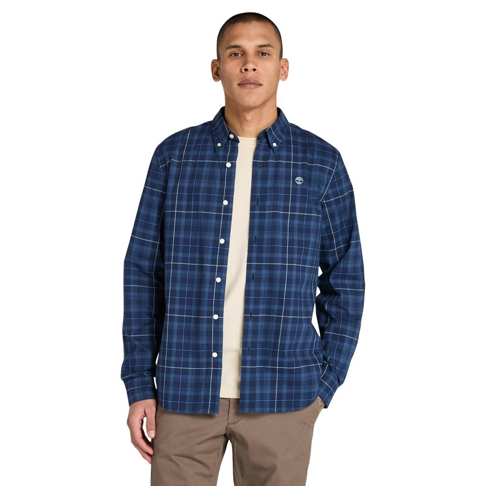 Stretch Poplin Check Shirt Peacoat Yd