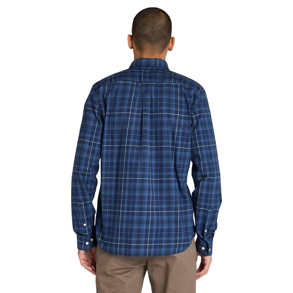 Stretch Poplin Check Shirt Peacoat Yd