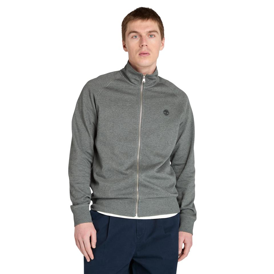 Exeter River Brushed Back Full Zip Funnel Neck Dark Grey Heather