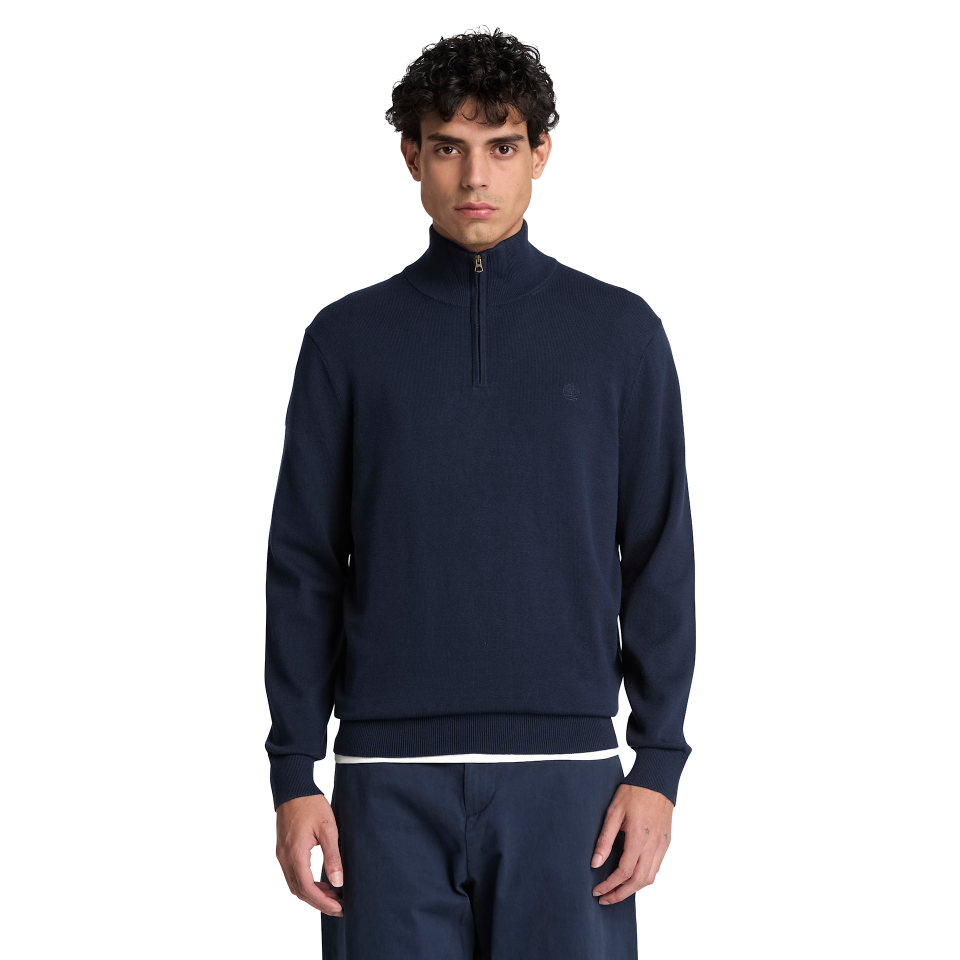 Oyster River Cotton 1/4 Zip Sweater Dark Sapphire