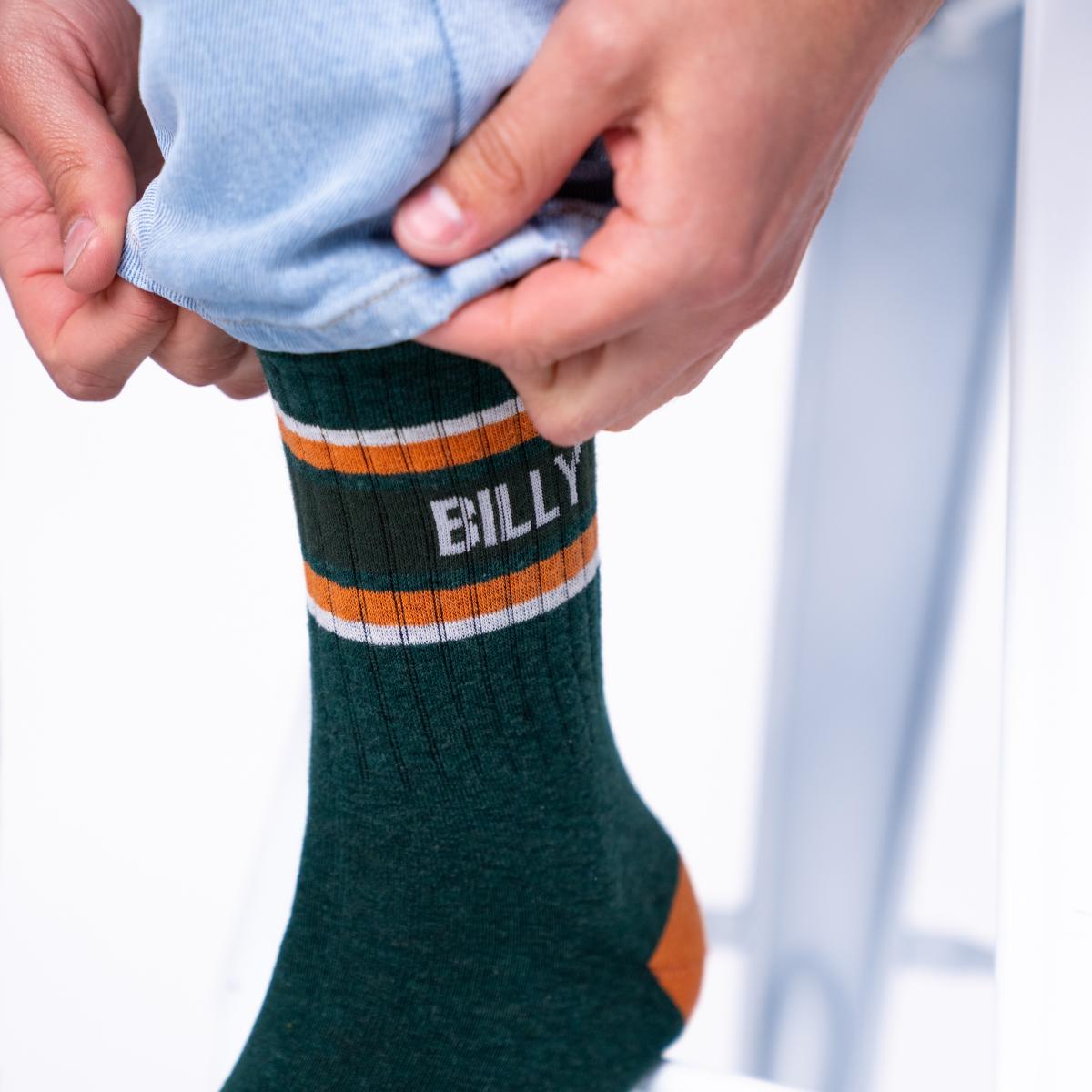 Chaussettes en coton peigné rétro - Vert, rayé orange et blanc