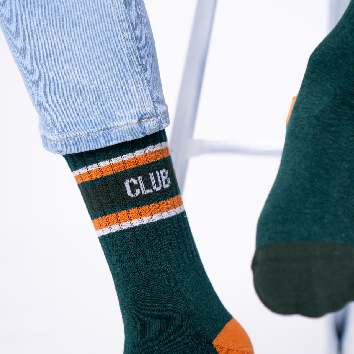 Chaussettes en coton peigné rétro - Vert, rayé orange et blanc