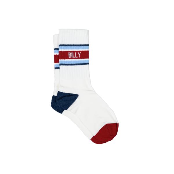 Chaussettes en coton peigné rétro - Blanc, rayé rouge et bleu