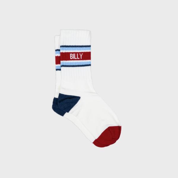 Chaussettes en coton peigné rétro - Blanc, rayé rouge et bleu