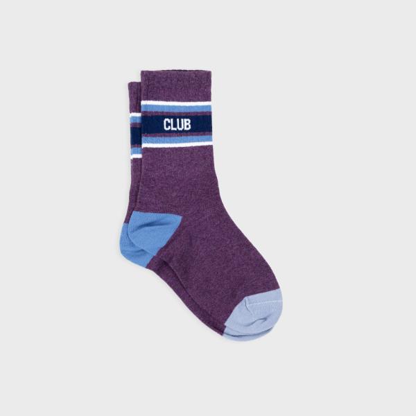 Chaussettes en coton peigné rétro - Violet, rayé bleu et blanc