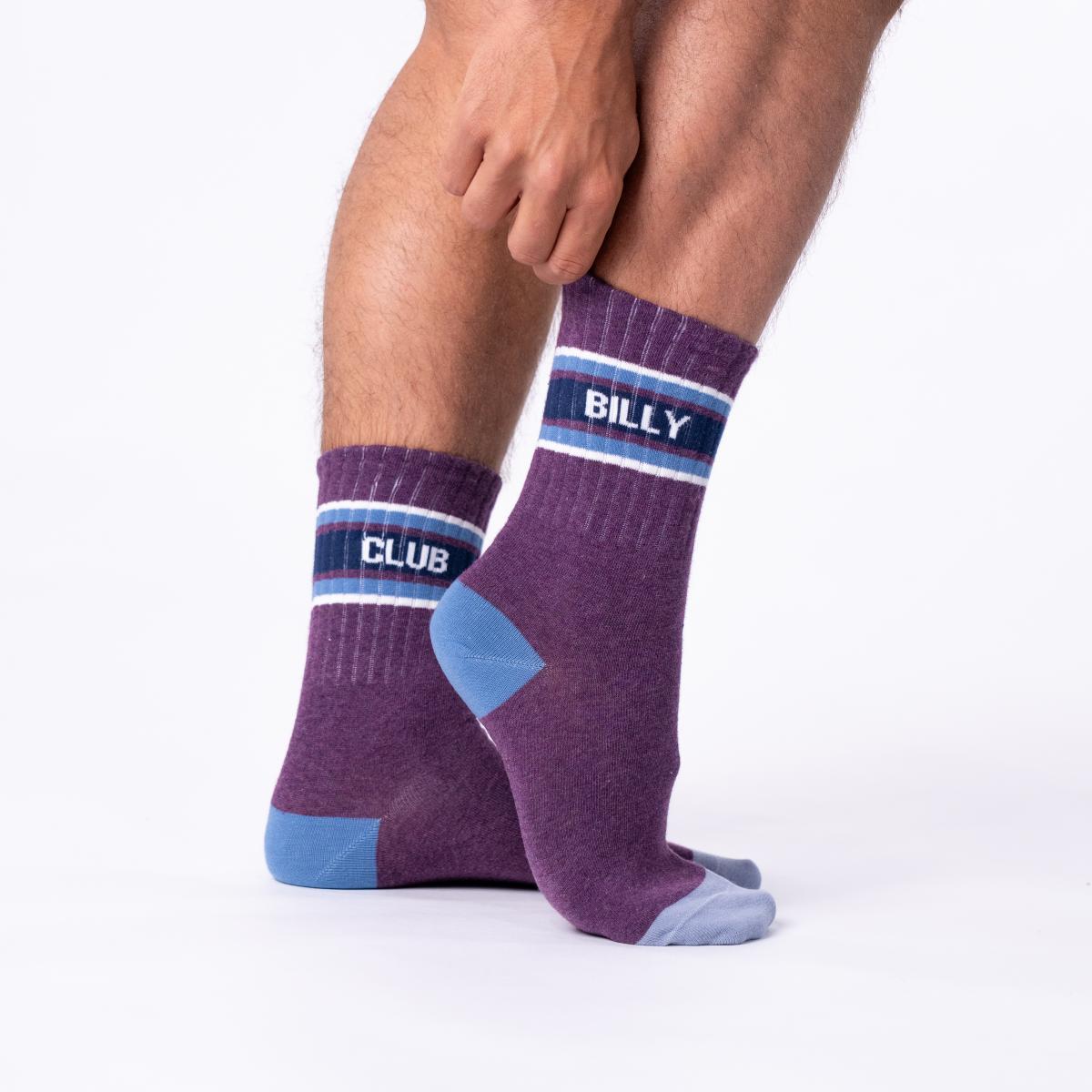 Chaussettes en coton peigné rétro - Violet, rayé bleu et blanc
