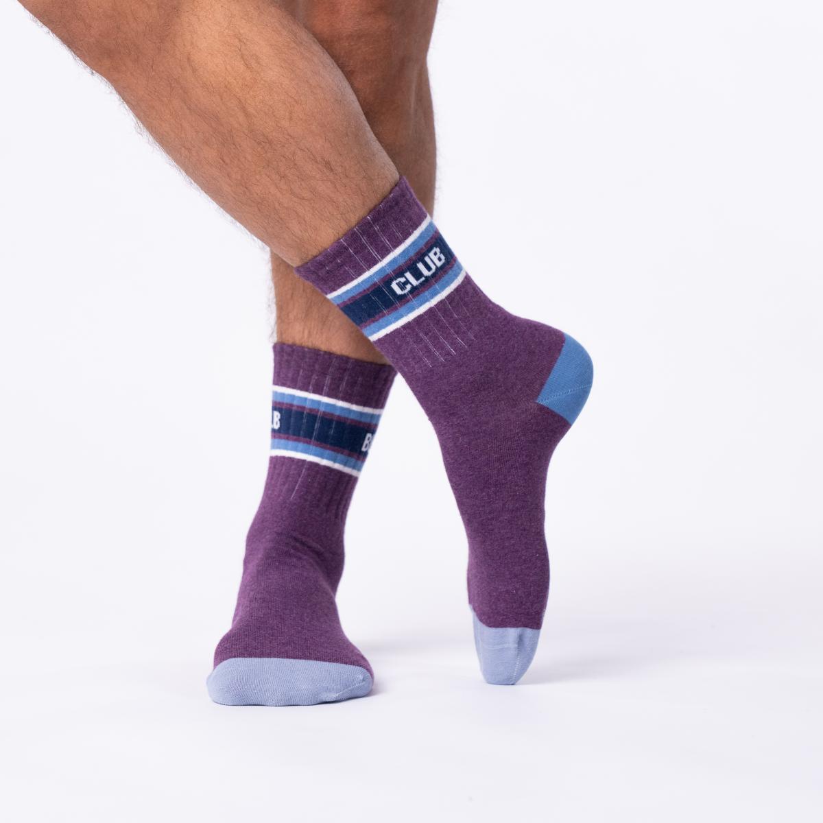 Chaussettes en coton peigné rétro - Violet, rayé bleu et blanc