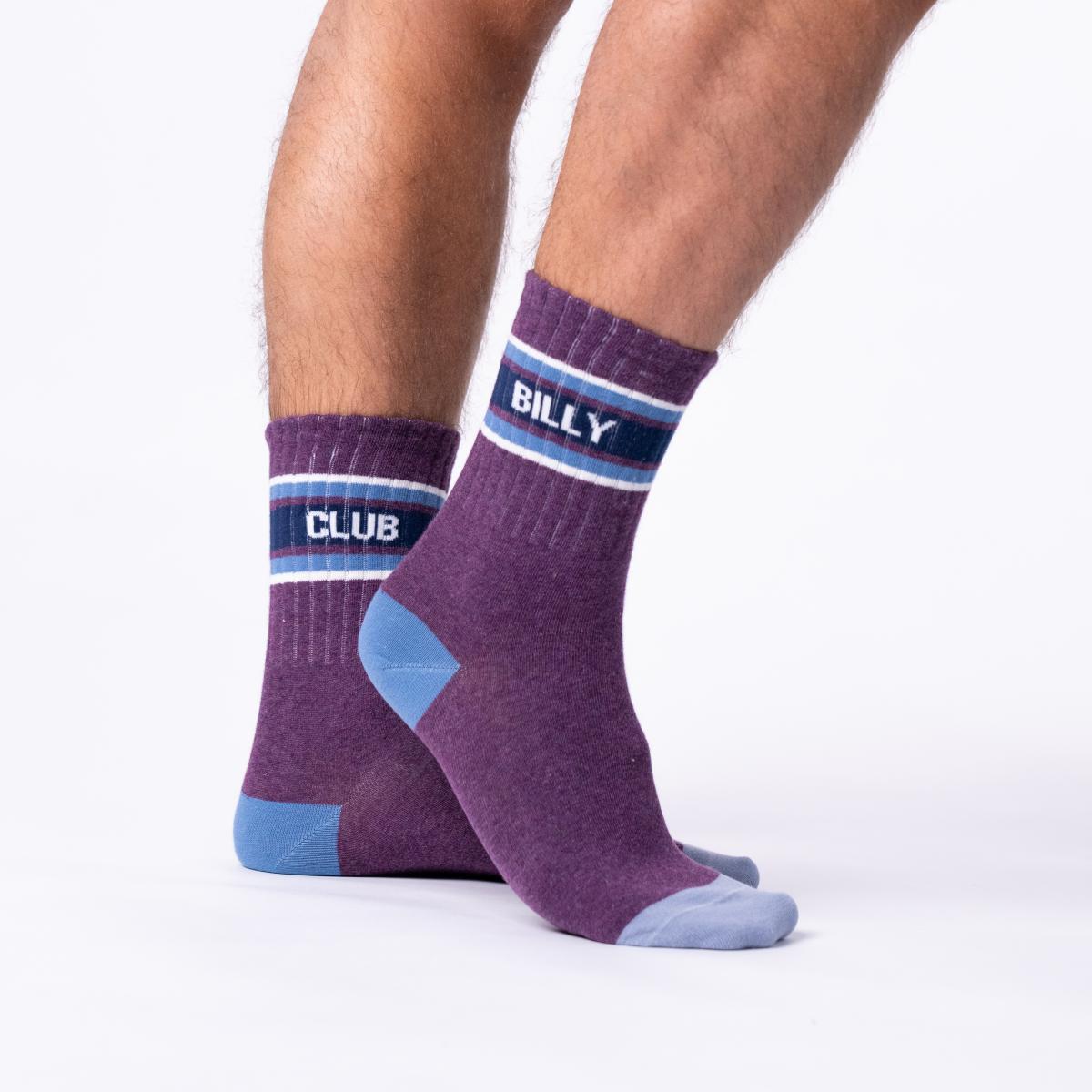 Chaussettes en coton peigné rétro - Violet, rayé bleu et blanc