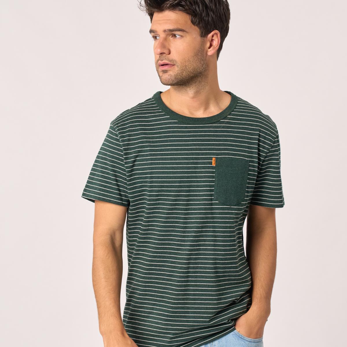 T-shirt en 100% coton bio Heavy - Rayé vert et blanc