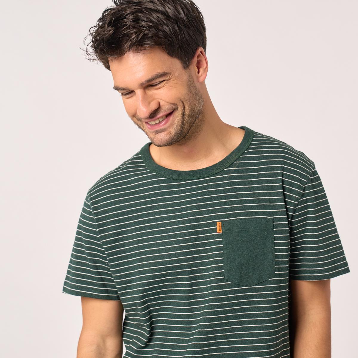 T-shirt en 100% coton bio Heavy - Rayé vert et blanc