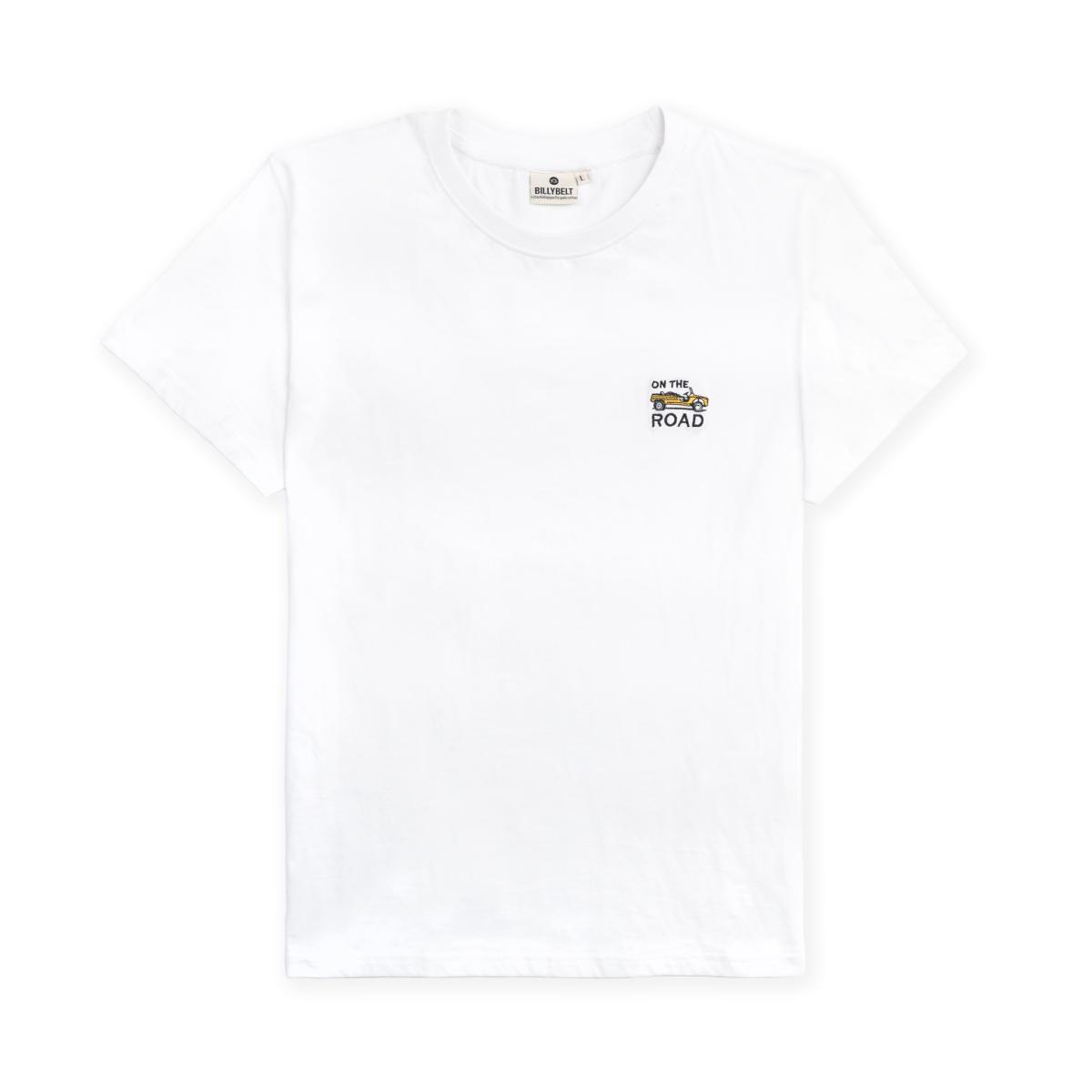 T-shirt en 100% coton bio Roadtrip - Blanc, broderie Mehari