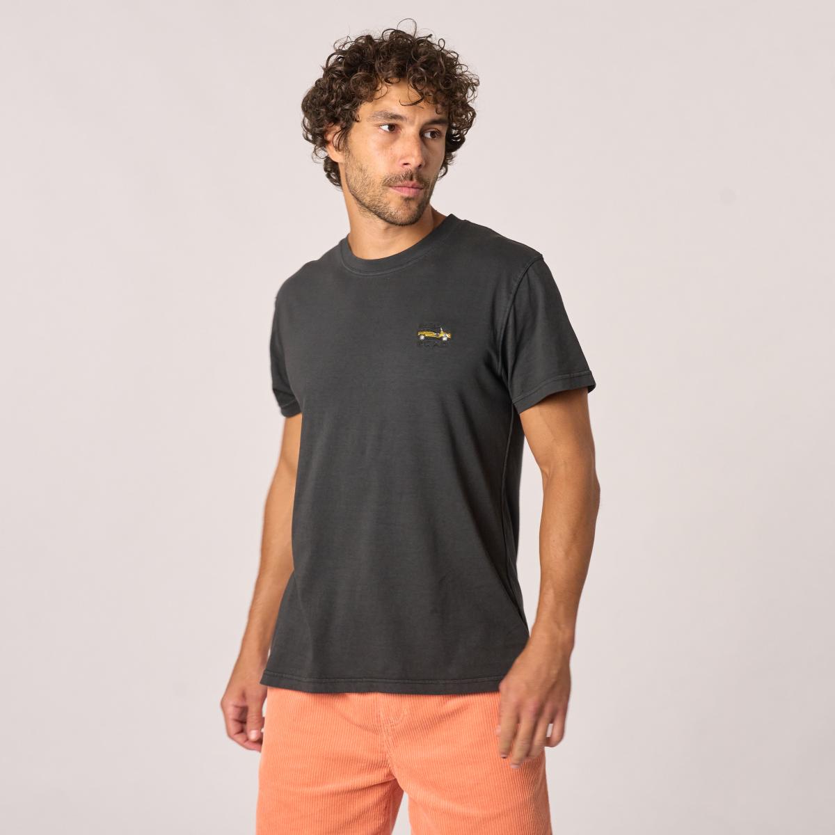 T-shirt en 100% coton bio Roadtrip - Noir, broderie Mehari
