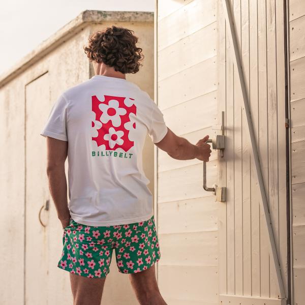 T-shirt en 100% coton bio vintage - Blanc, imprimé fleurs