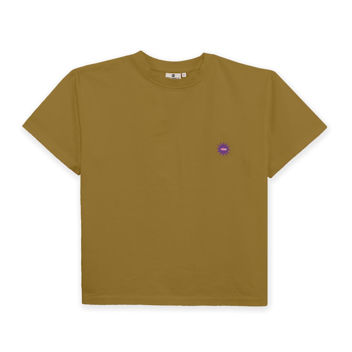 T-shirt femme en 100% coton bio - Vert olive, broderie soleil