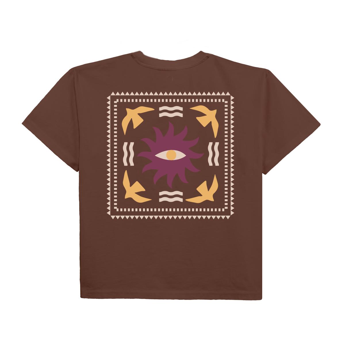 T-shirt femme en 100% coton bio - Marron, imprimé soleil