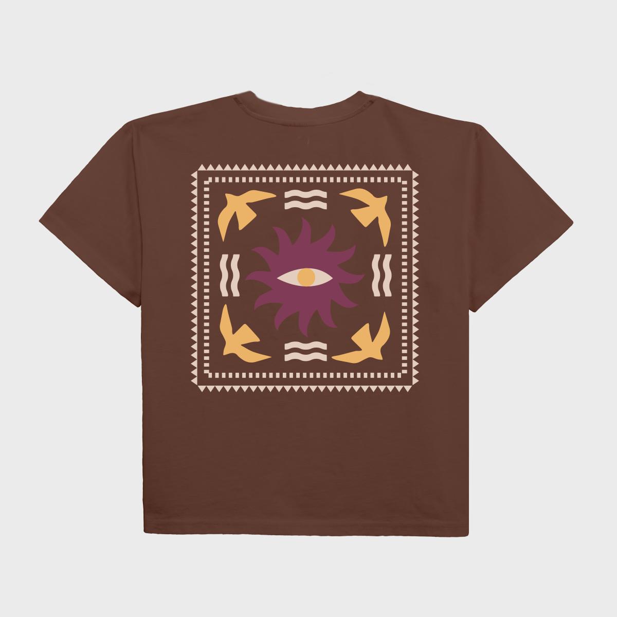 T-shirt femme en 100% coton bio - Marron, imprimé soleil