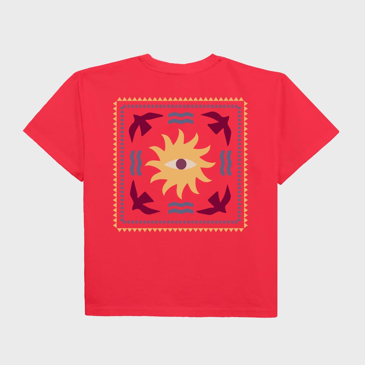 T-shirt femme en 100% coton bio - Rouge, imprimé soleil