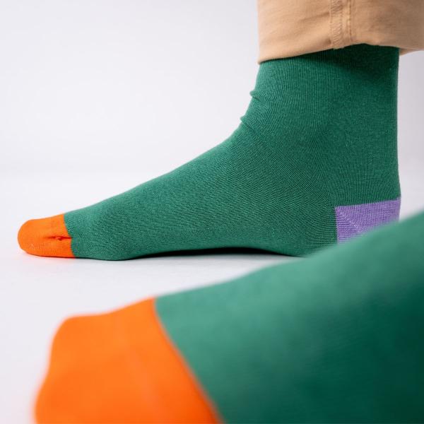 Chaussettes en coton peigné - Vert chiné