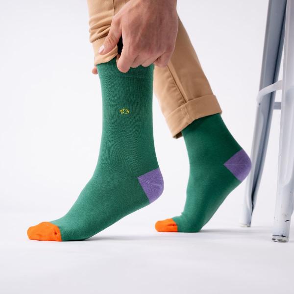 Chaussettes en coton peigné - Vert chiné