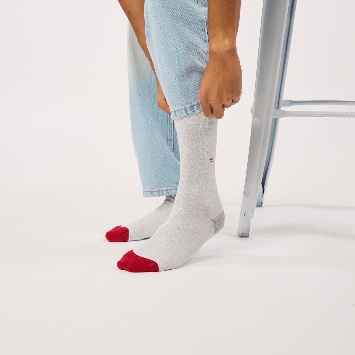 Chaussettes en coton peigné - Gris chiné - Vert