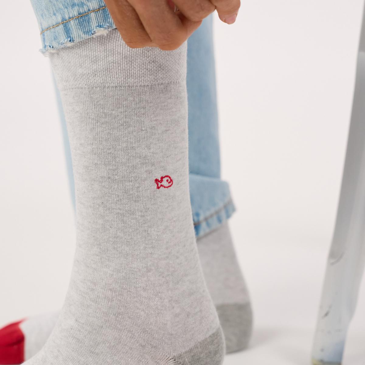 Chaussettes en coton peigné - Gris chiné - Vert