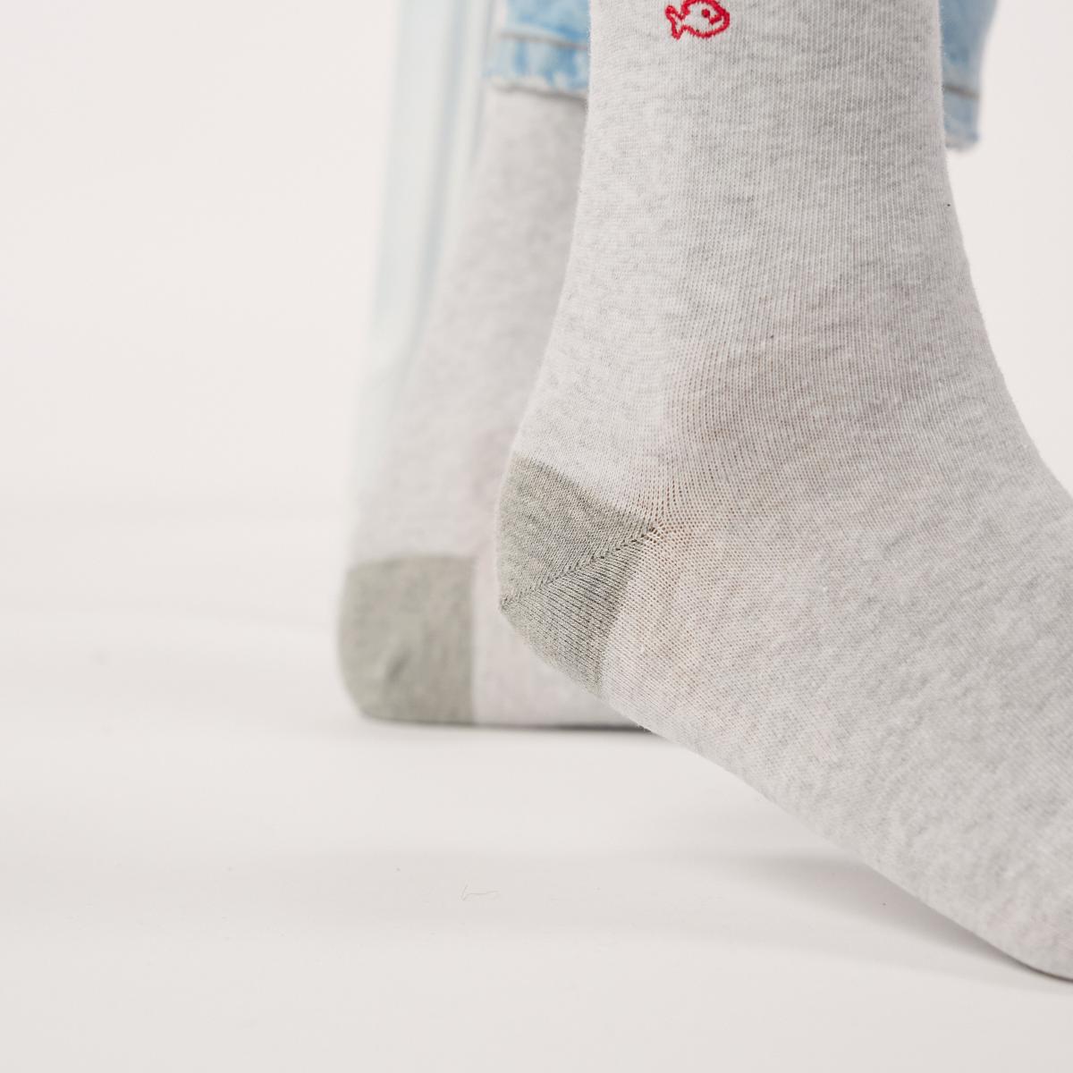Chaussettes en coton peigné - Gris chiné - Vert