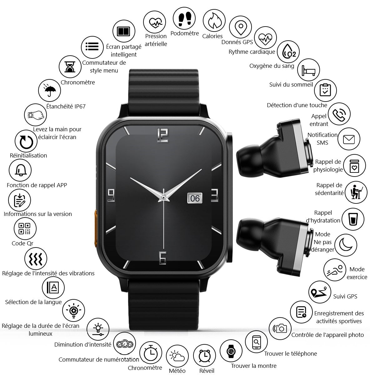 Montre Connectee Multifonction - Noir