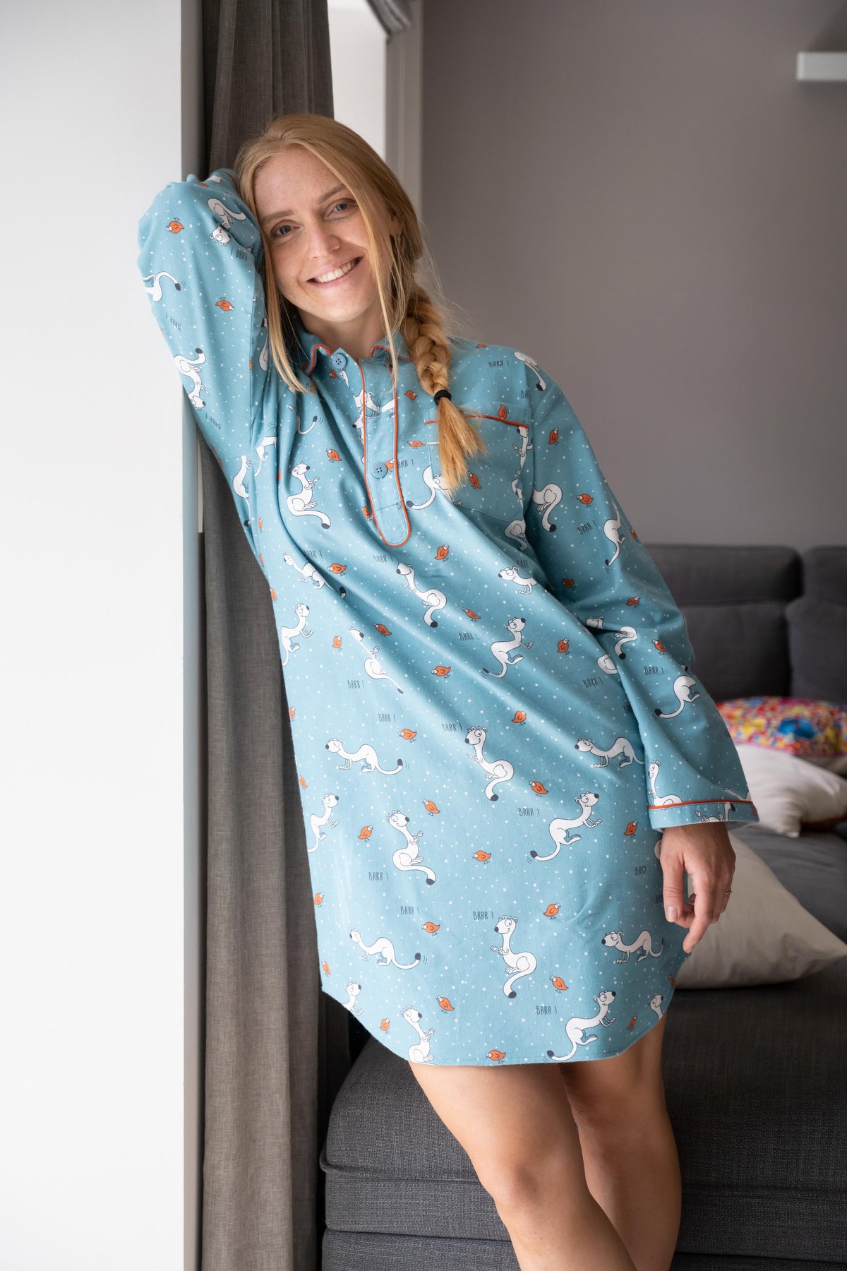 Nachthemd Flanel Vrouw Aquarelle Blue