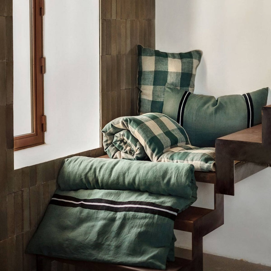 Housse De Coussin - Skagen En Lin Lavé Et Rayure Noire - Celadon