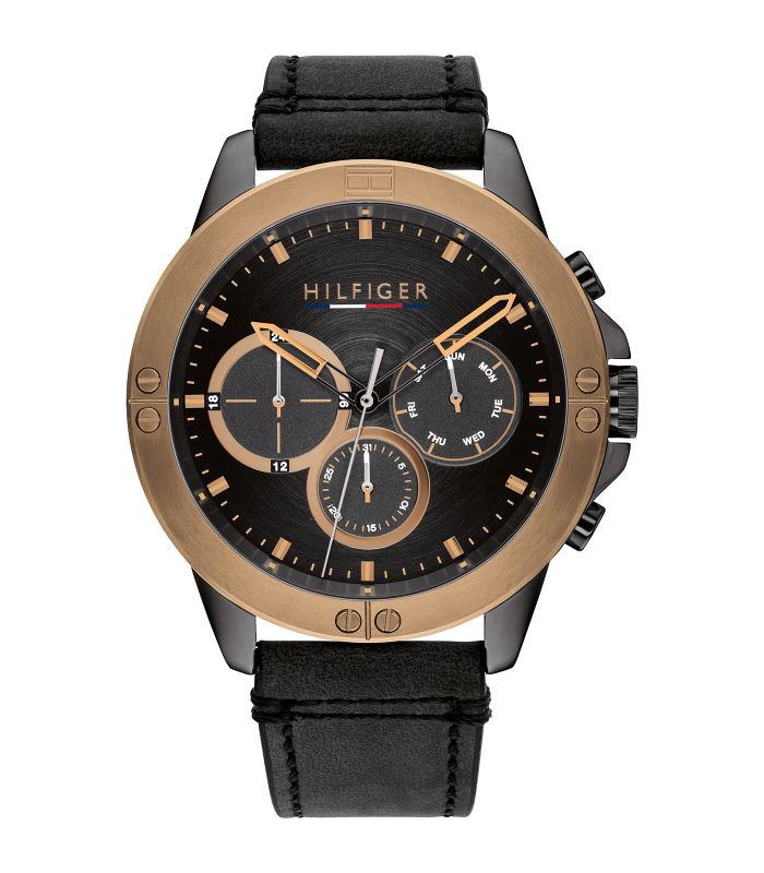 Tommy Hilfiger - Casual - Homme - Multi-bracelet Cuir Noir - Boitier Pvd Noir - Cardan Noir